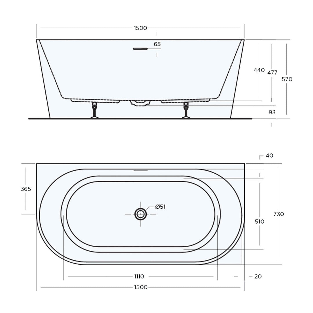 Eco Back to Wall Overflow Bathtub
