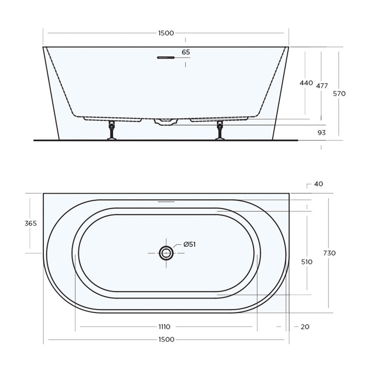 Eco Back to Wall Overflow Bathtub