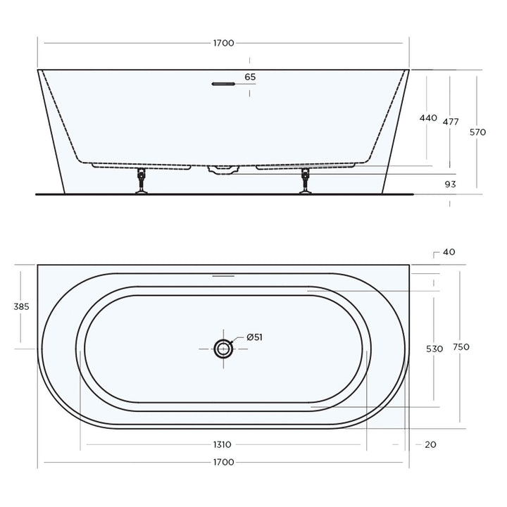Eco Back to Wall Overflow Bathtub