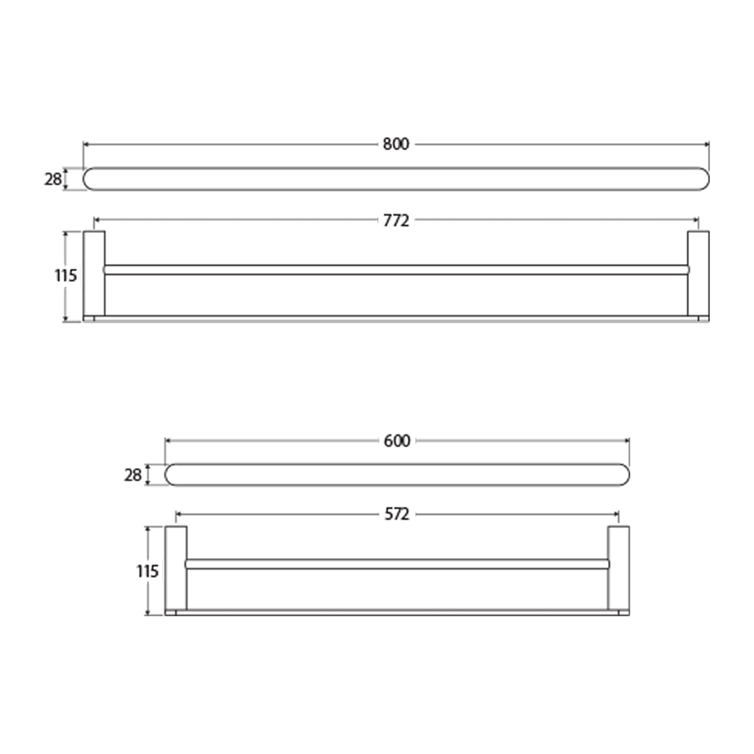 Empire Slim Double Towel Rail 600-800mm