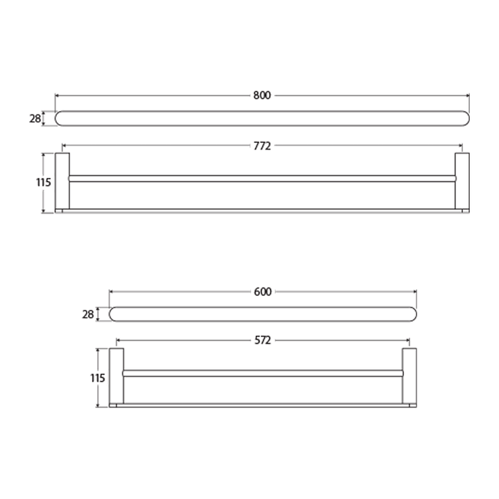 Empire Slim Double Towel Rail 600-800mm