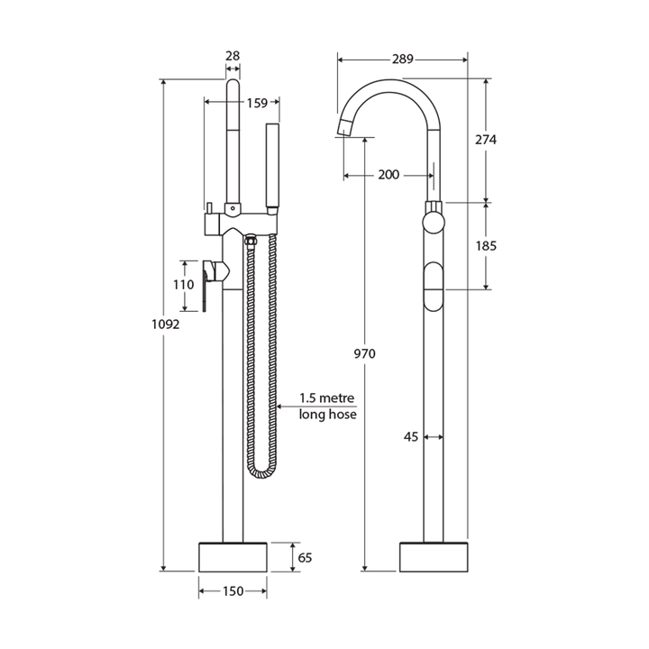 Empire Slim Freestanding Bath Spout with Handset
