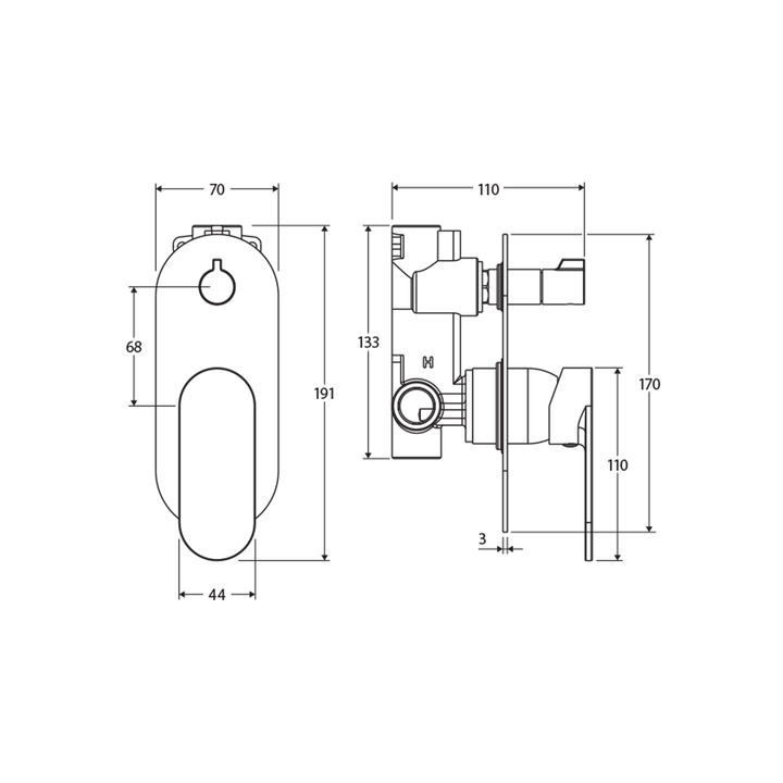 Empire Slim Single Backplate Diverter Wall Mixer