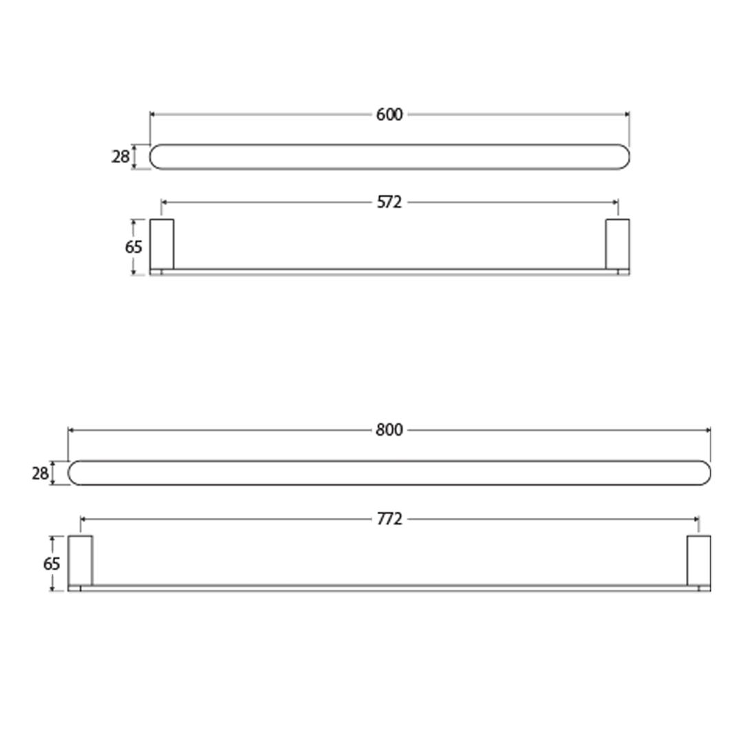 Empire Slim Single Towel Rail 600/800mm