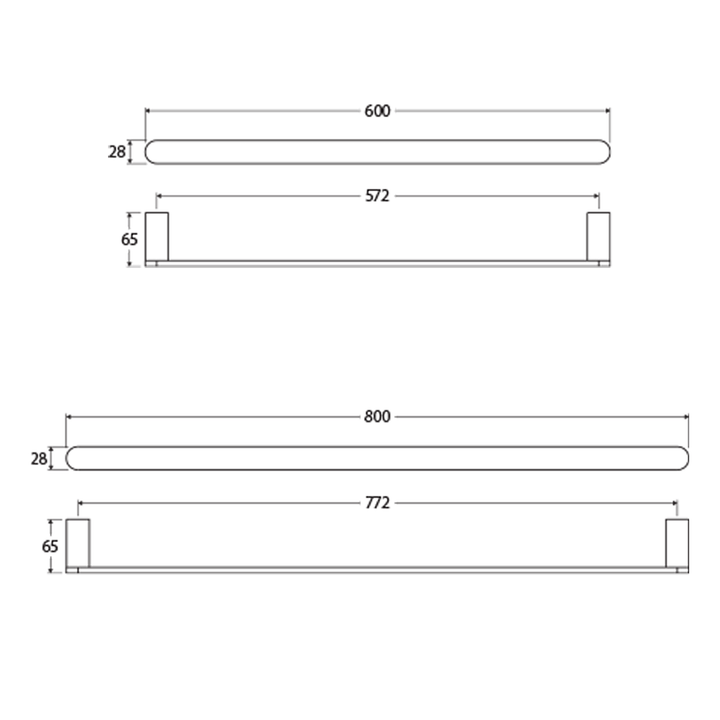 Empire Slim Single Towel Rail 600/800mm