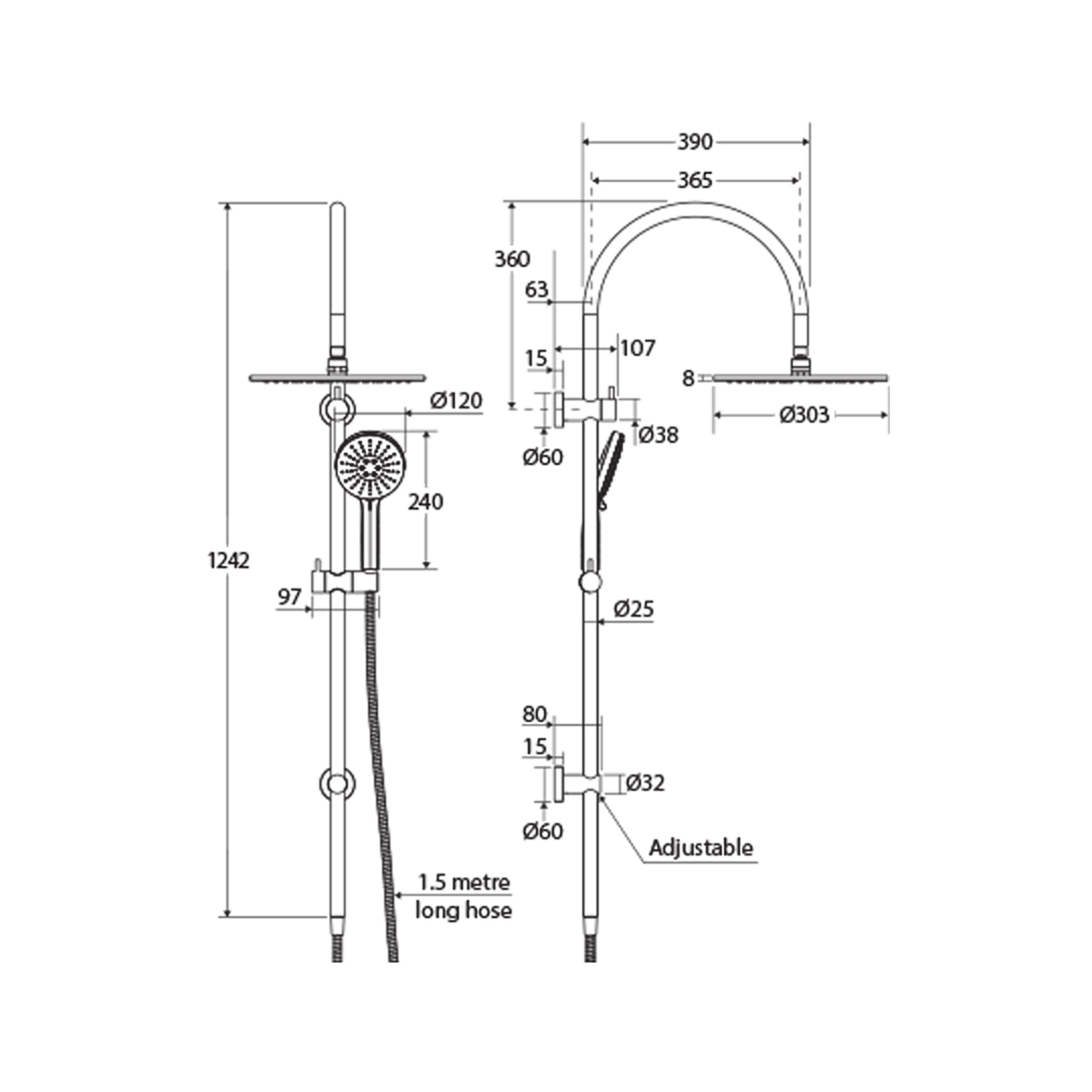 Empire Slim Twin Gooseneck Shower Rail