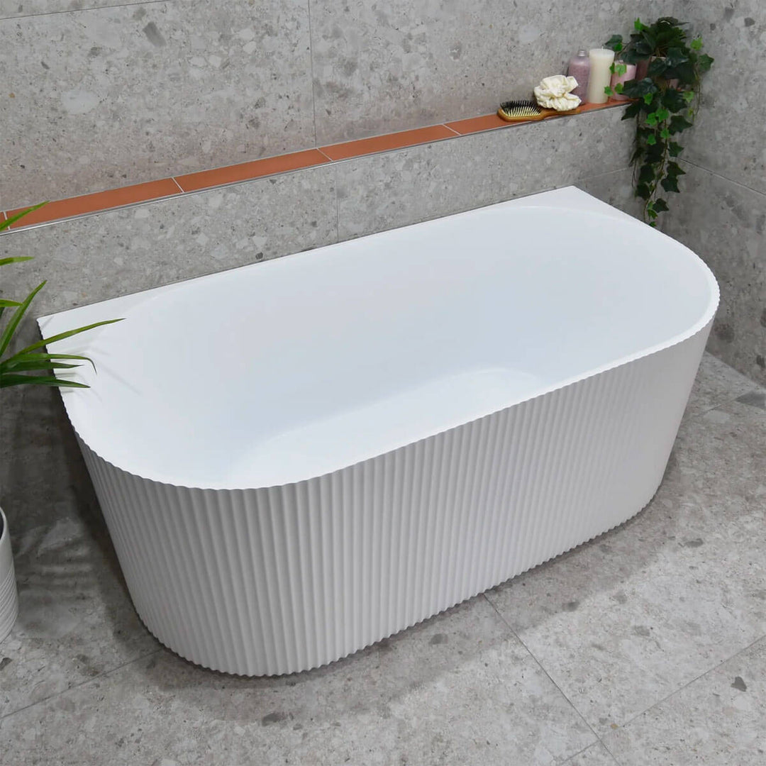 Bari Back to Wall Fluted Groove Freestanding Bathtub