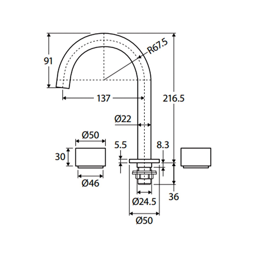 Kaya Basin Hob Assembly Tap Set