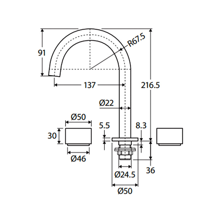 Kaya Basin Hob Assembly Tap Set