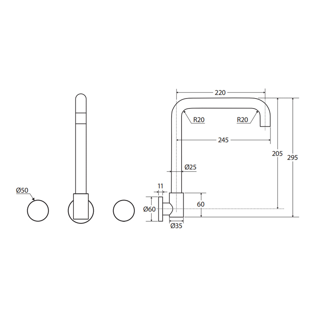 Kaya Squareline Wall Assembly Tap Set
