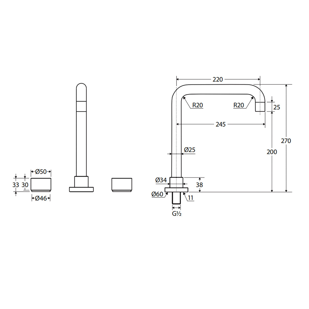 Kaya Squareline Hob Assembly Tap Set
