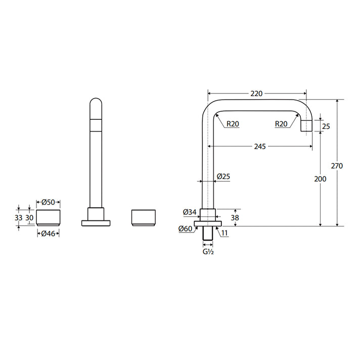 Kaya Squareline Hob Assembly Tap Set
