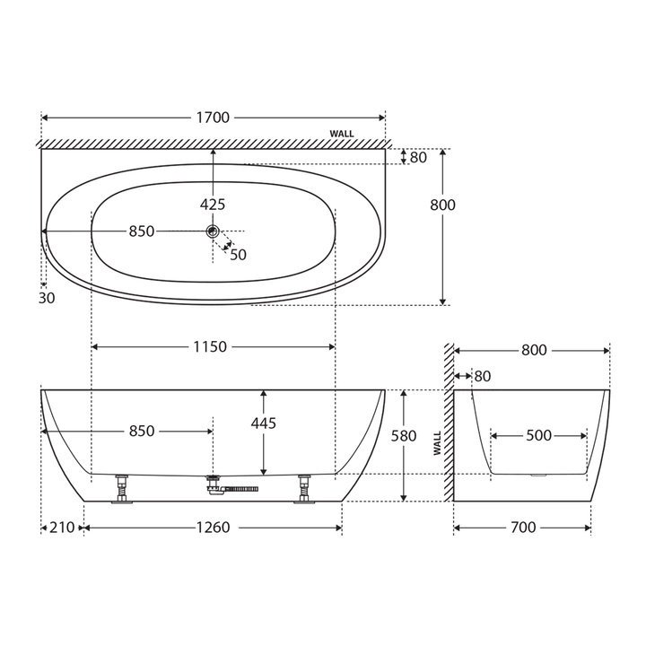 Keeto Back to Wall Bathtub Gloss White