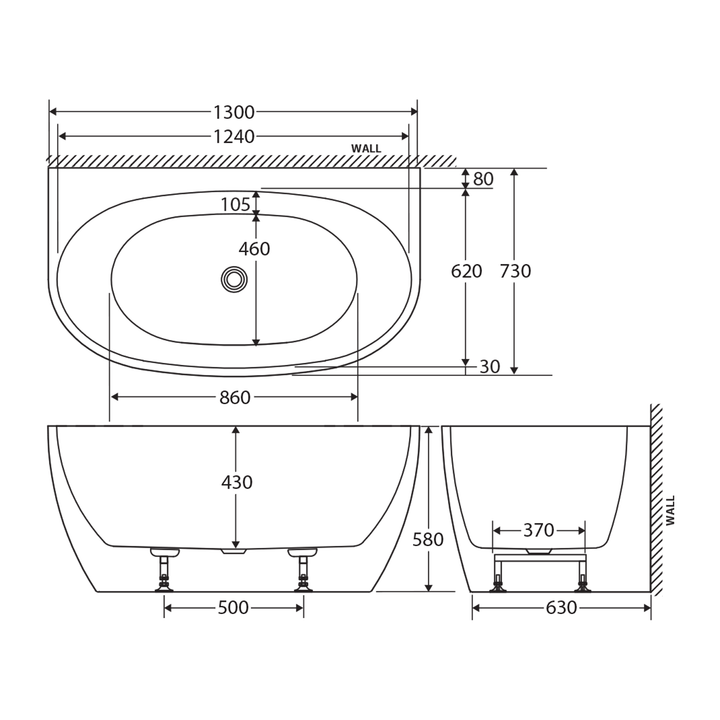 Keeto Back to Wall Bathtub Gloss White