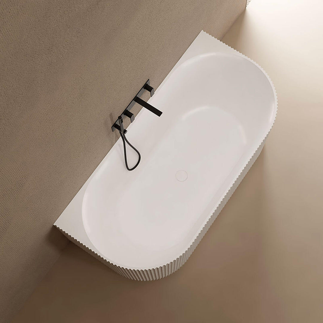 Kira Back-To-Wall Ribbed Freestanding Bathtub