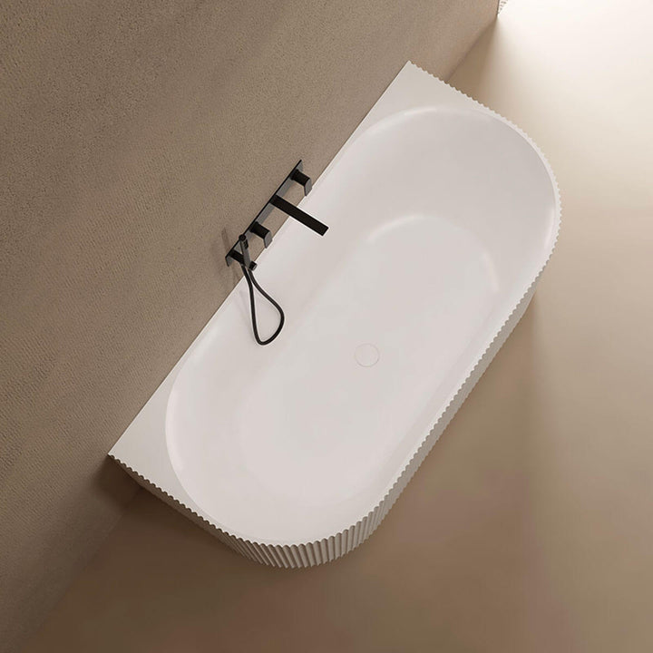 Kira Back-To-Wall Ribbed Freestanding Bathtub