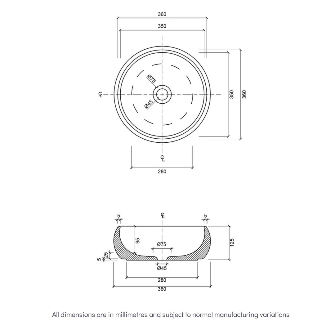 Luna Curved Round Basin 360mm
