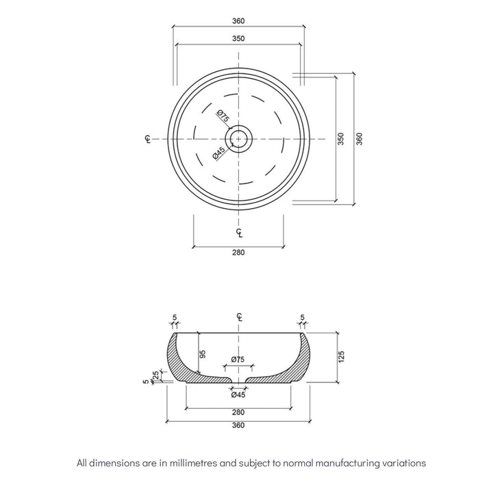 Luna Curved Round Basin 360mm