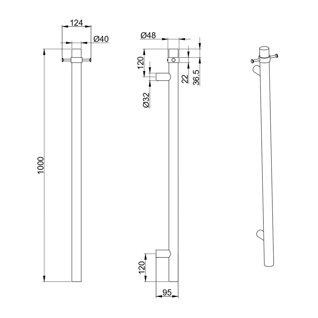 Morgan Single Vertical Heated Towel Rail 1000mm