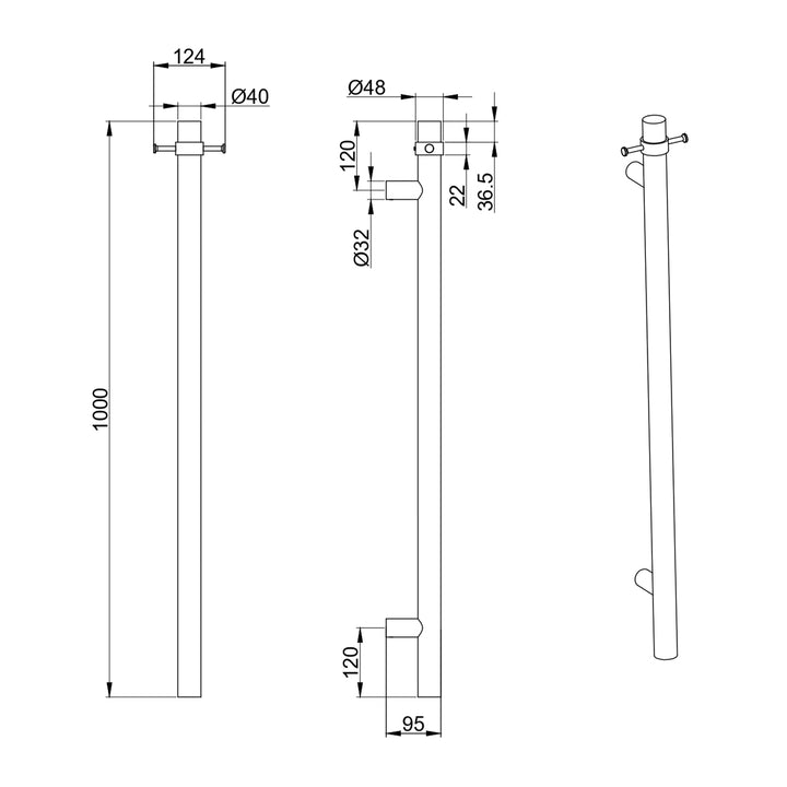 Morgan Single Vertical Heated Towel Rail 1000mm