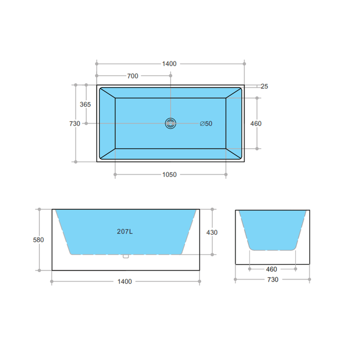 Multi-Fit Square Freestanding Bathtub