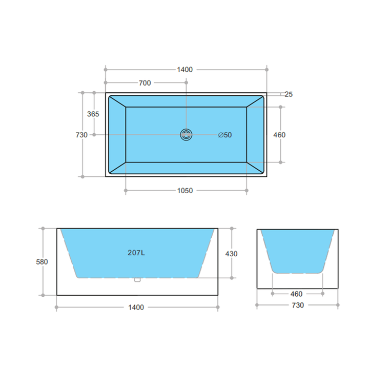 Multi-Fit Square Freestanding Bathtub