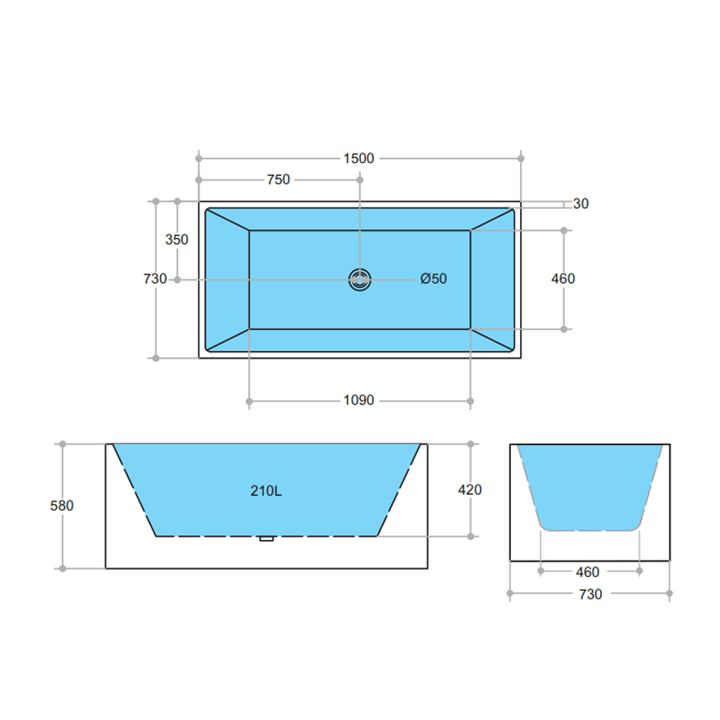 Multi-Fit Square Freestanding Bathtub