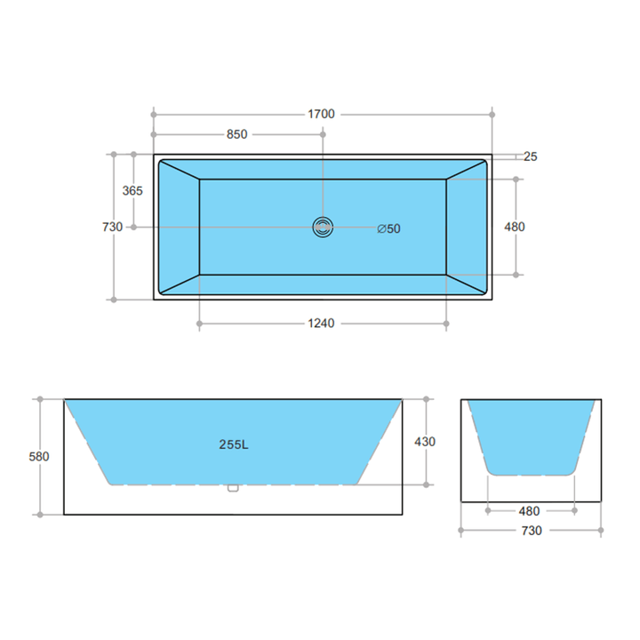 Multi-Fit Square Freestanding Bathtub