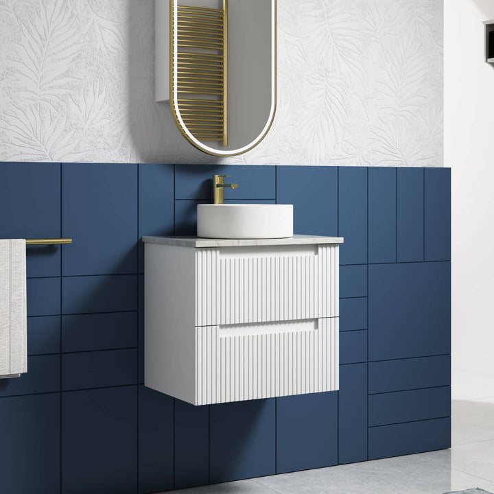 Neva Fluted Matte White Wall Hung Vanity