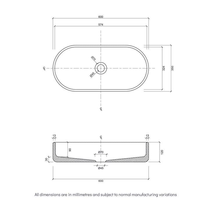 Fluted Pill Concrete Above Counter Basin 600mm
