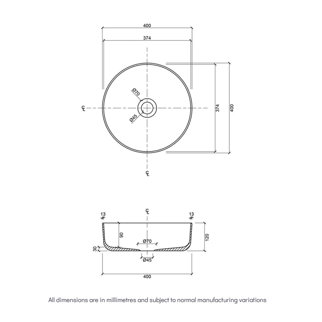 Fluted Round Concrete Above Counter Basin 400mm