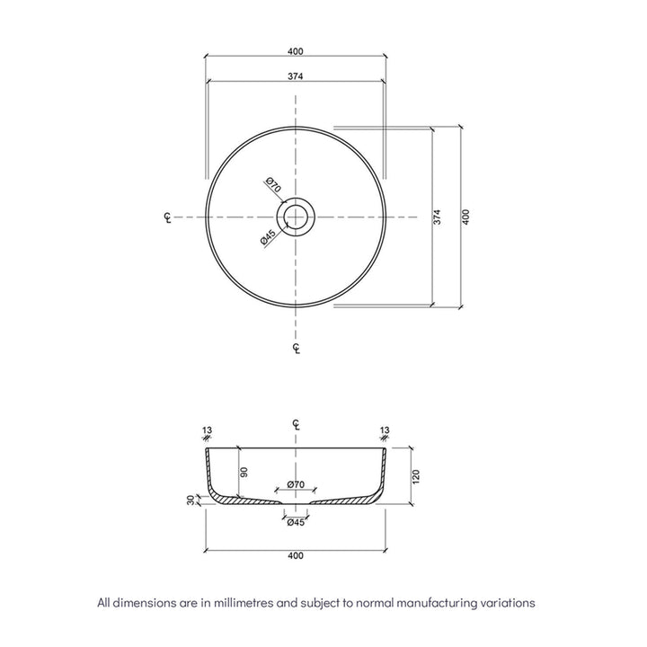 Fluted Round Concrete Above Counter Basin 400mm