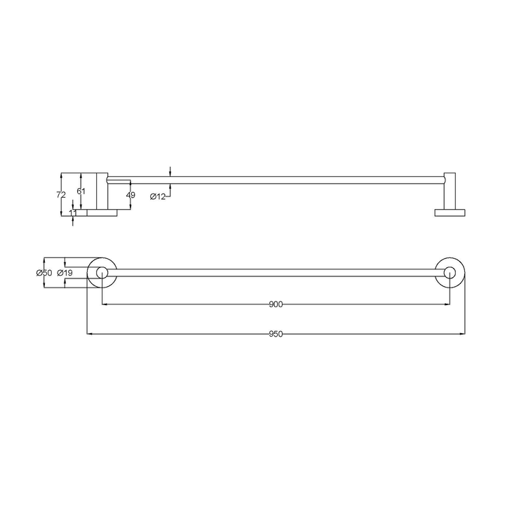 Slimline Stainless Steel Single Towel Rail 600/900mm