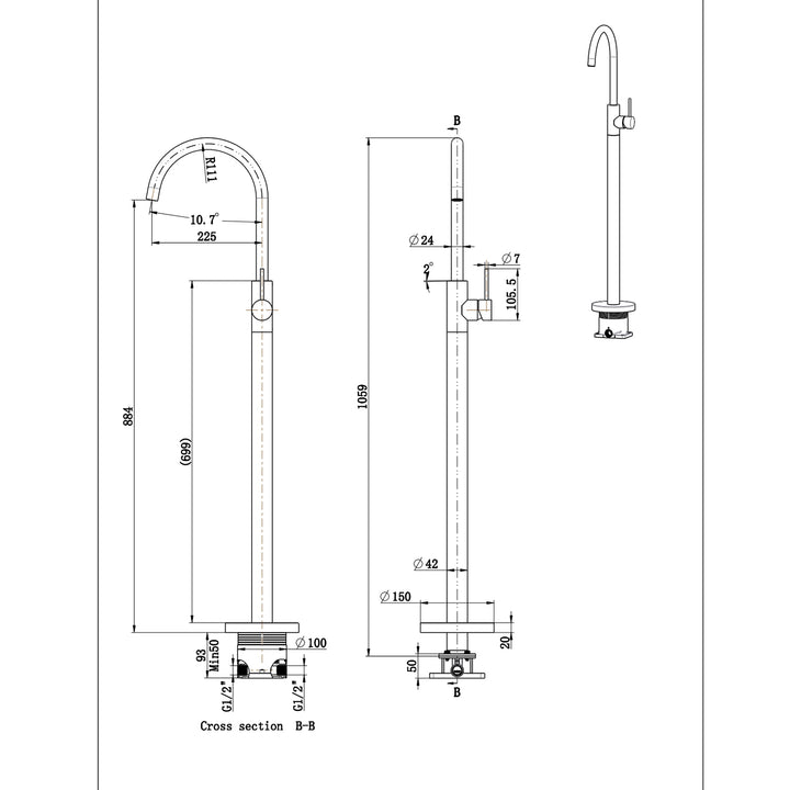Slimline Stainless Steel Freestanding Bath Mixer