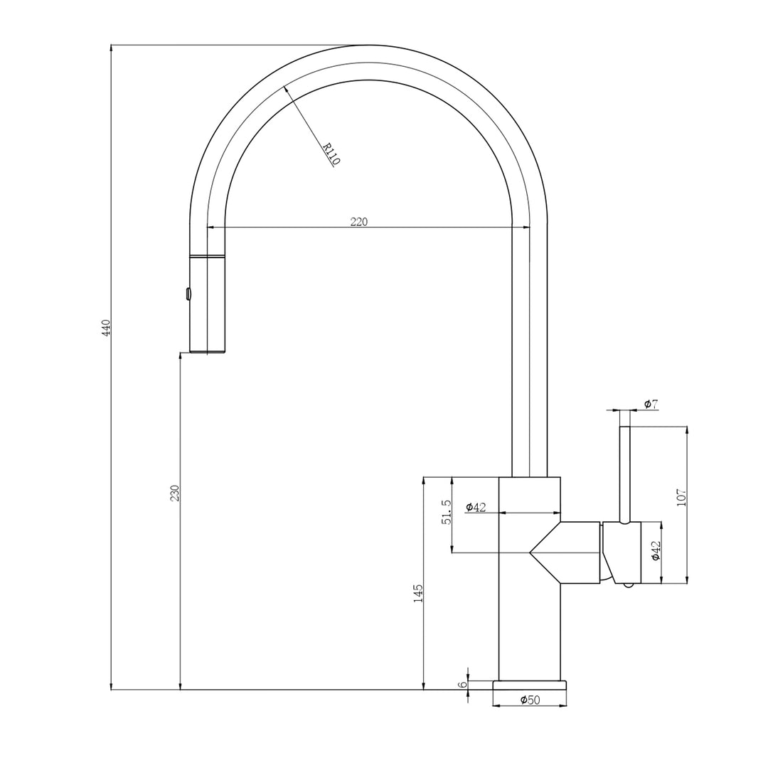 Slimline Stainless Steel Sink Mixer Gooseneck Pull-Out