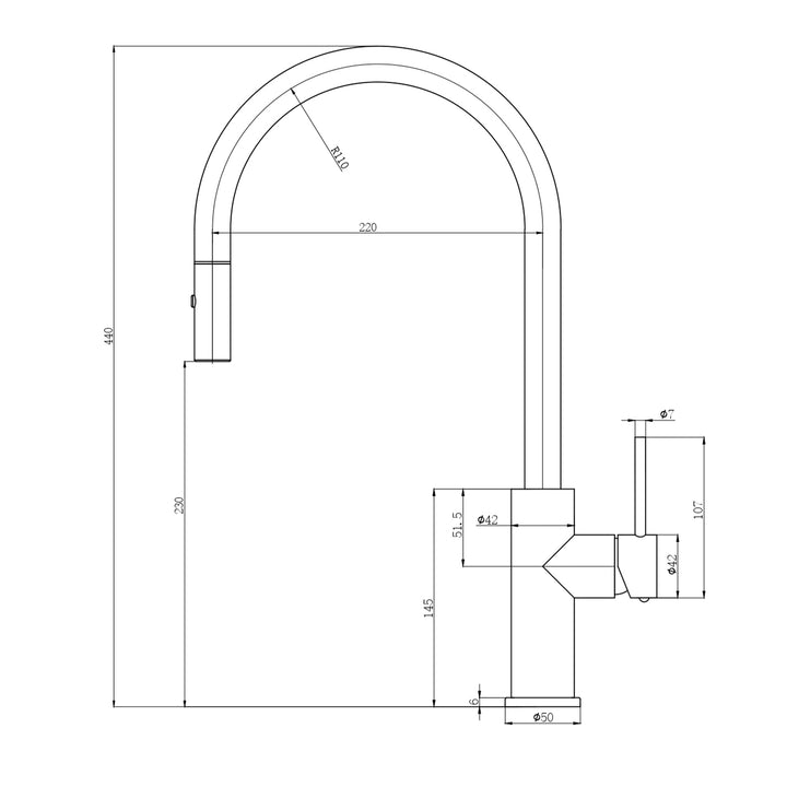 Slimline Stainless Steel Sink Mixer Gooseneck Pull-Out