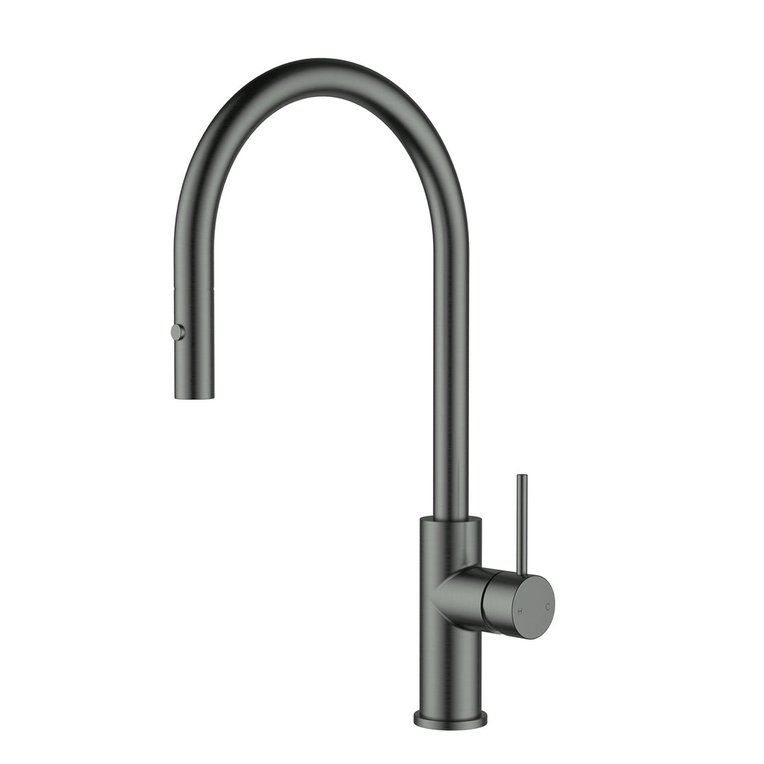 Slimline Stainless Steel Sink Mixer Gooseneck Pull-Out