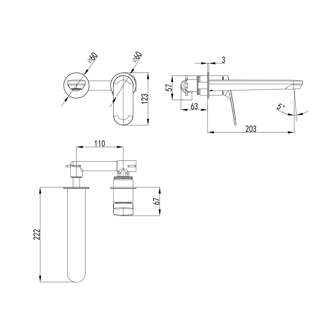 Sulu Brass Wall Mixer Set