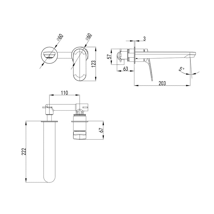 Sulu Brass Wall Mixer Set