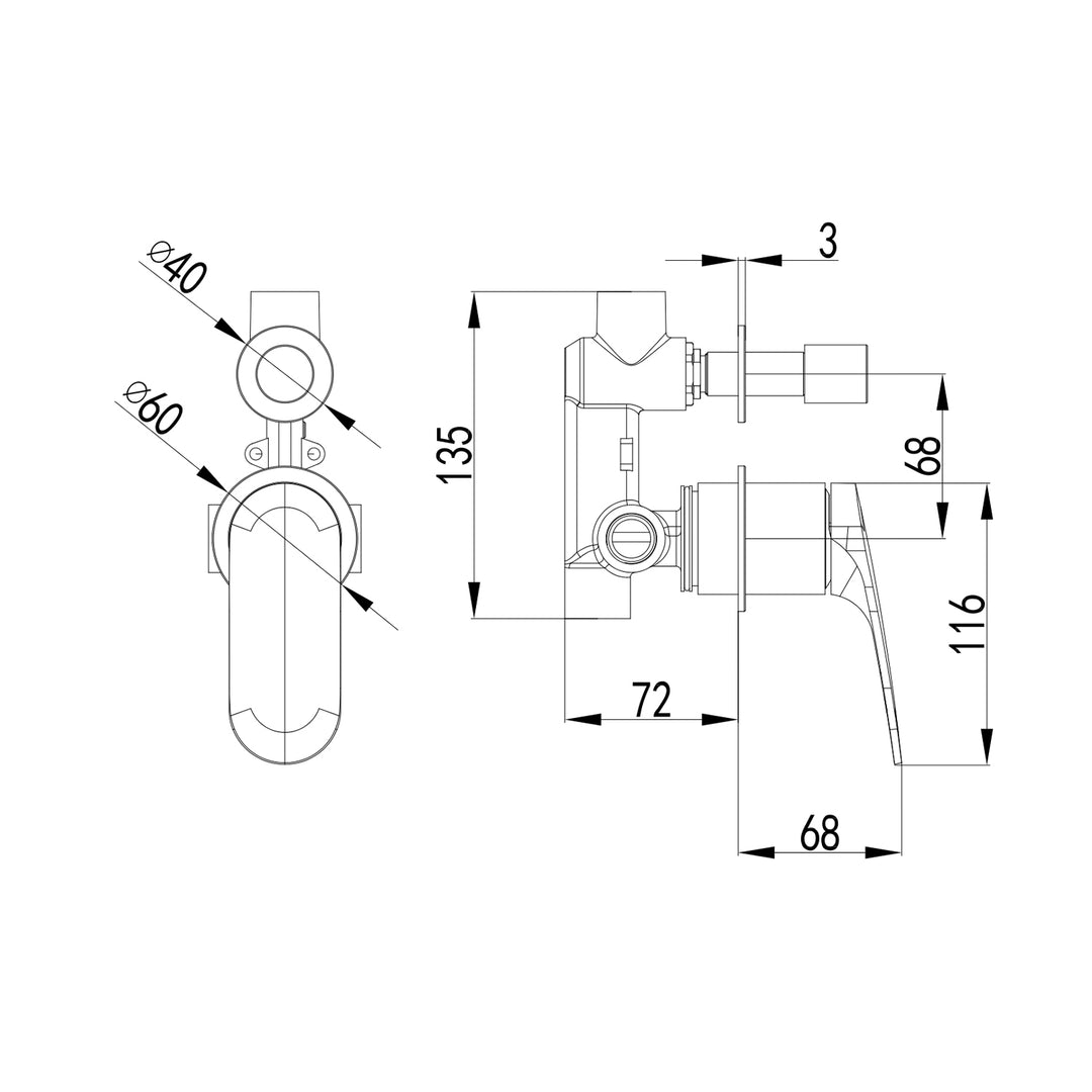 Sulu Brass Diverter Wall Mixer
