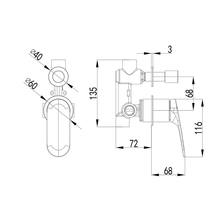 Sulu Brass Diverter Wall Mixer