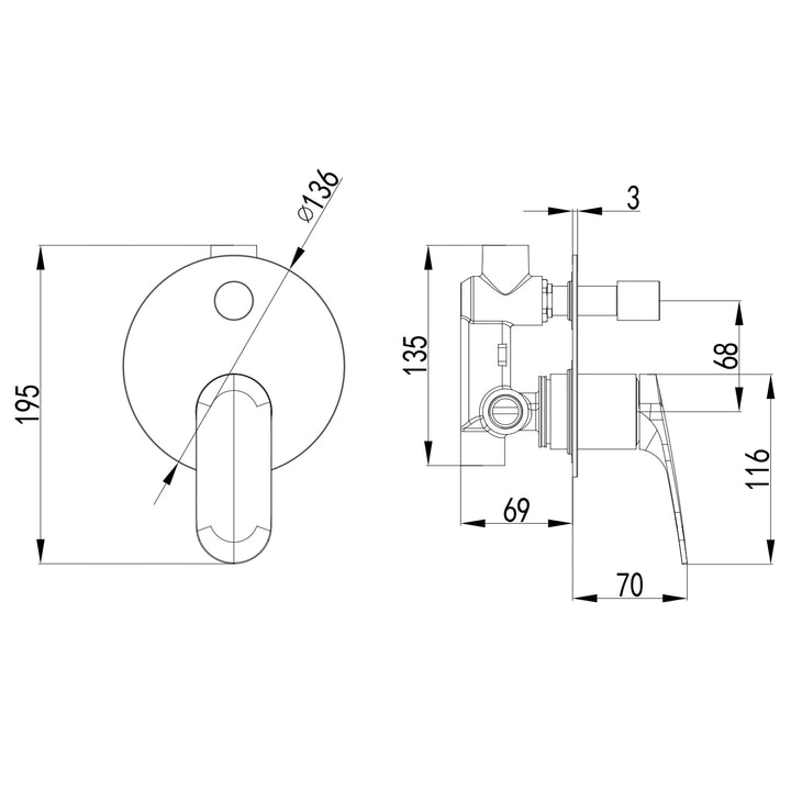 Sulu Diverter Wall Mixer Single Backplate