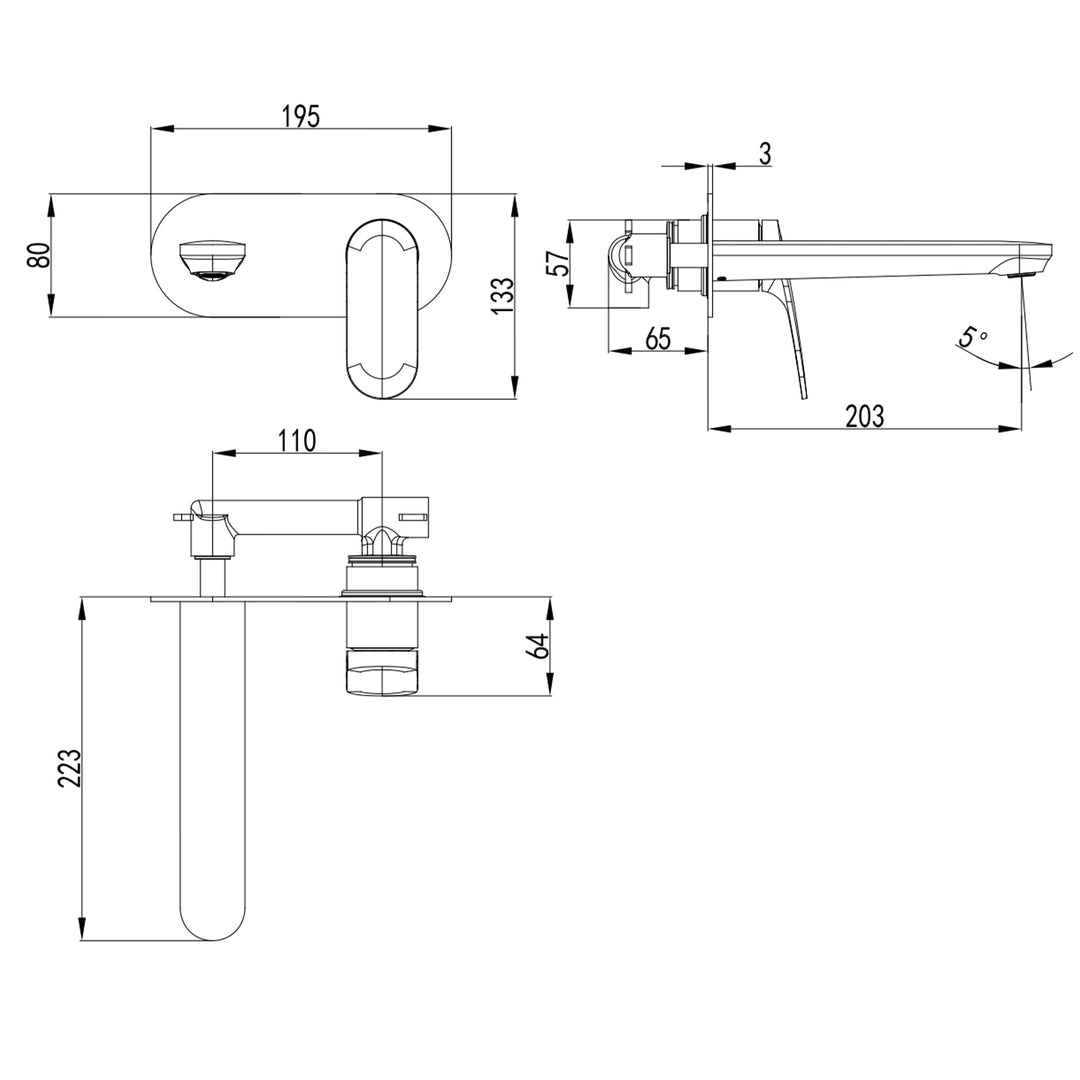 Sulu Brass Wall Mixer Set Single Backplate
