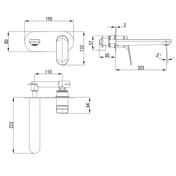 Sulu Brass Wall Mixer Set Single Backplate