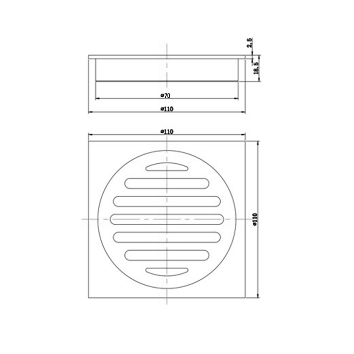 Trade Low Profile Floor Waste 110x110mm