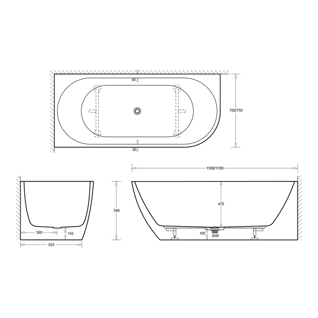 Venezia Overflow Corner Acrylic Bathtub