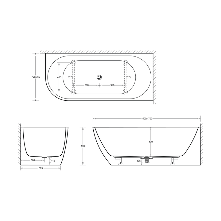 Venezia Overflow Corner Acrylic Bathtub