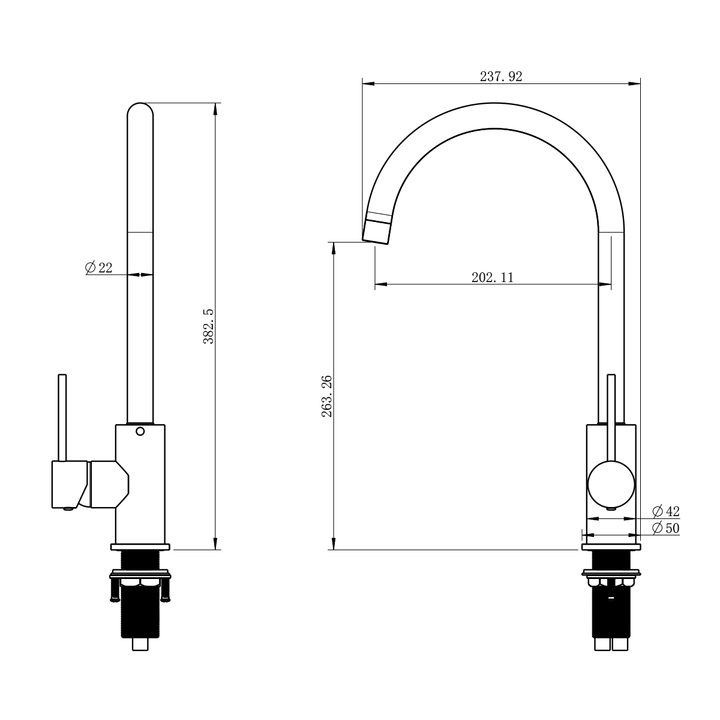 Rund Kitchen Laundry Gooseneck Sink Mixer