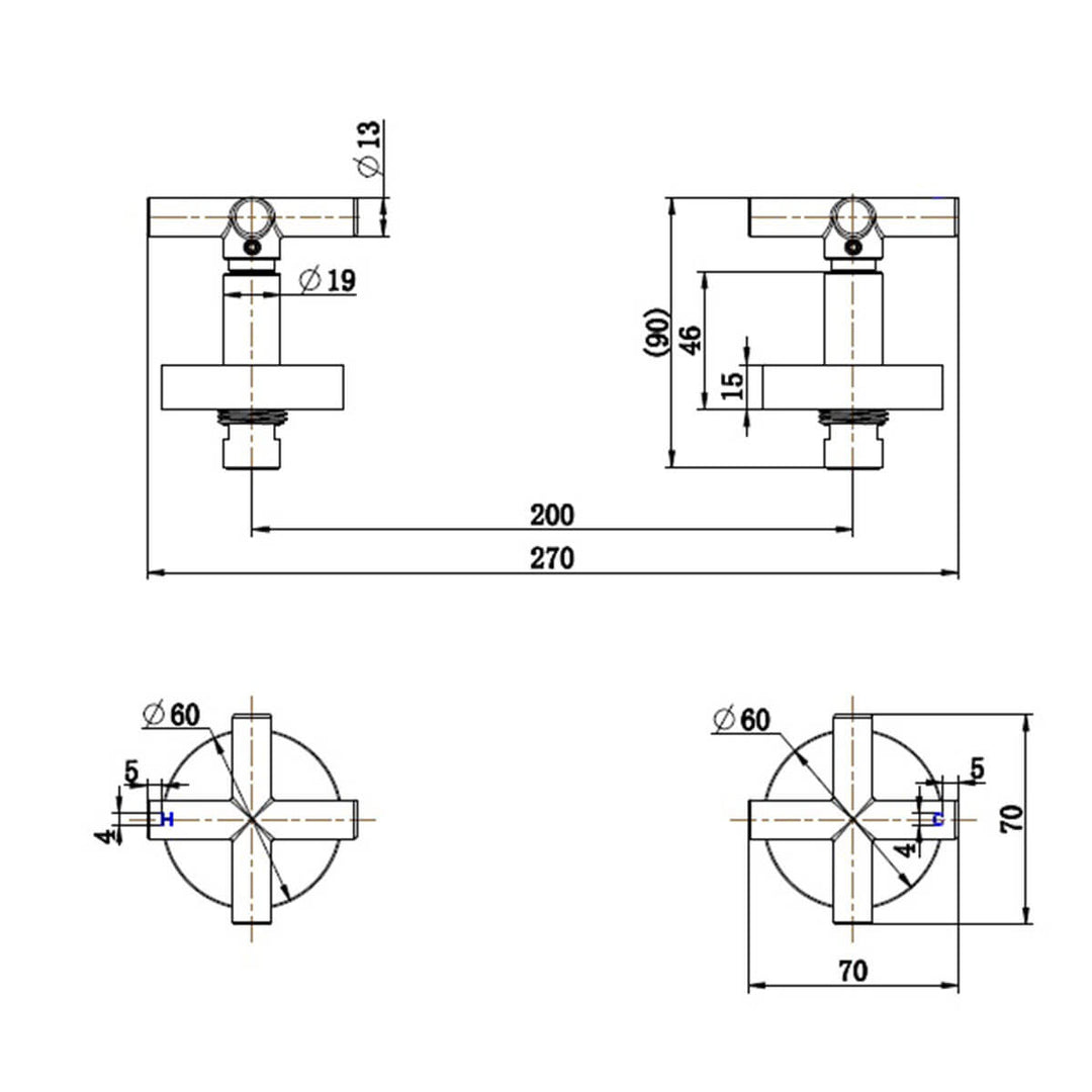 Lukas Cross Handle Hot/Cold Assembly Tap Set