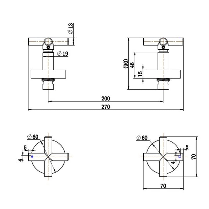 Lukas Cross Handle Hot/Cold Assembly Tap Set